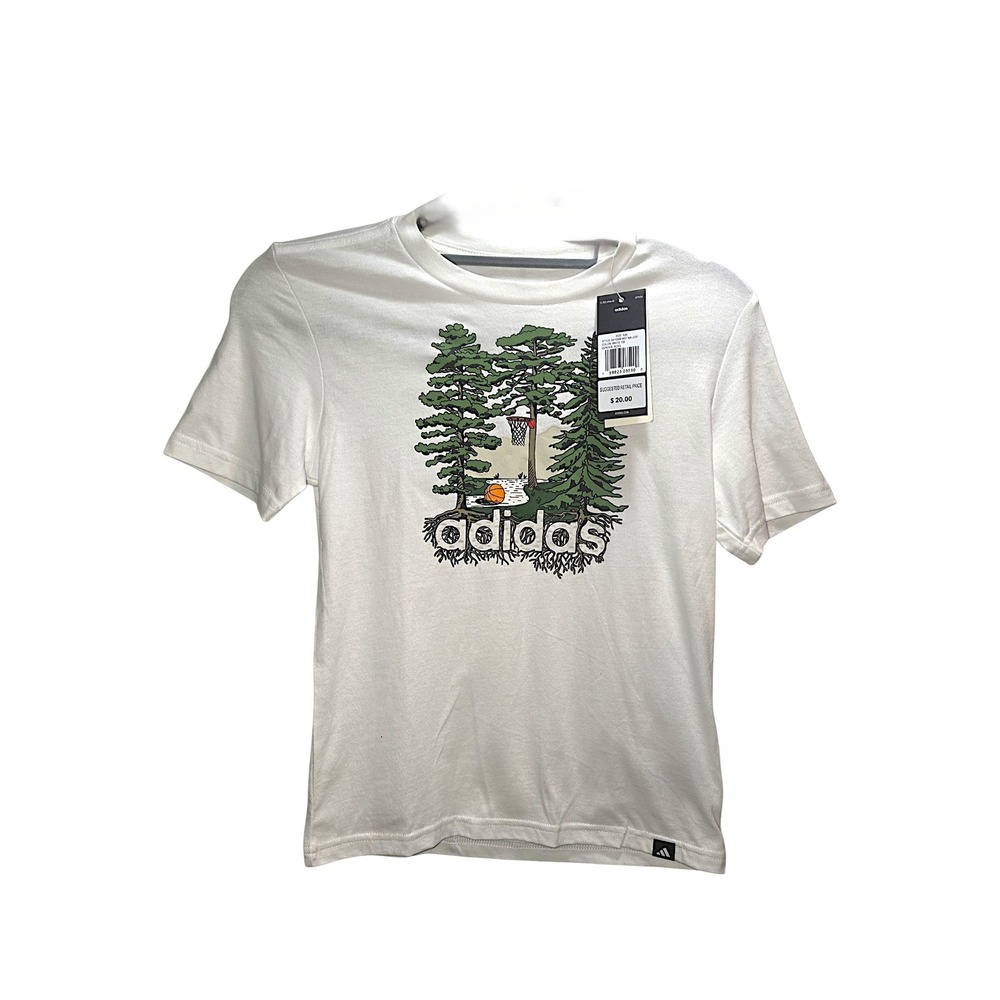 Adidas Boys Nature Hoops Graphic T-Shirt White Size 8